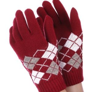 Burgundy Fleece Lined Argyle Gloves